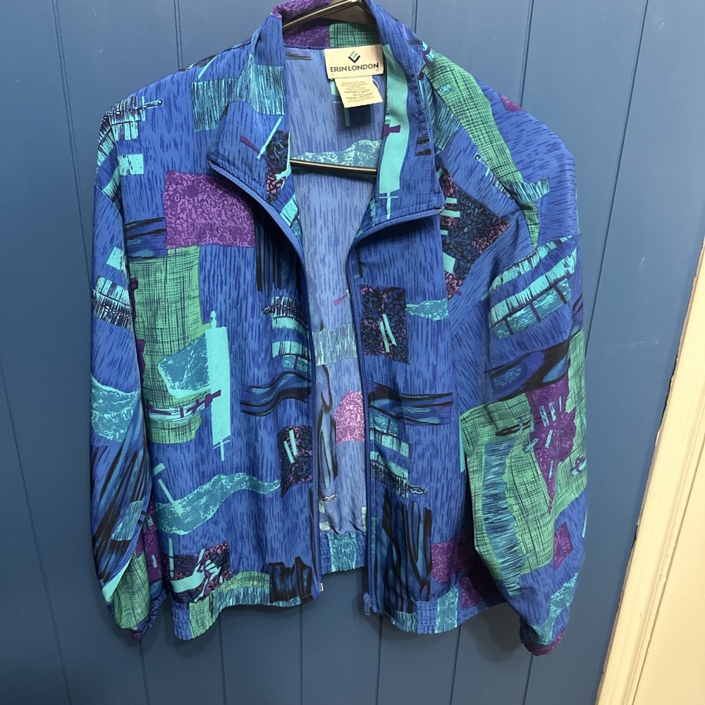 VTG Erin London Purple, Green Blue Jacket Pictorial Outdoor Dining‎ Print Size L